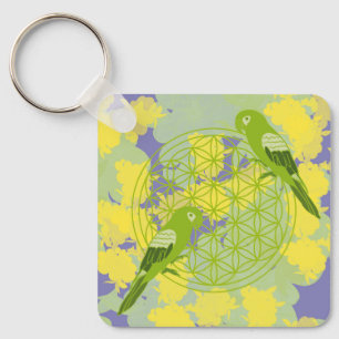 bird,animal totem,zen,chakra,flower of life,flower key ring