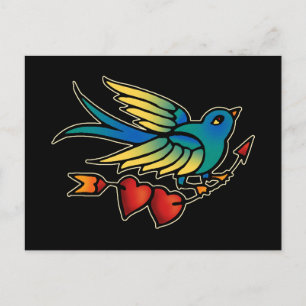 Bird Arrow and Hearts Postcard
