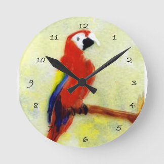 Bird Art Colourful Macaw Parrot Round Clock