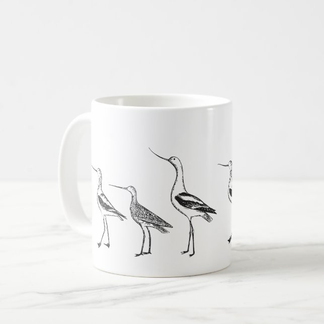 Bird Art Drawing in Black and White Personalised Coffee Mug (Front Left)