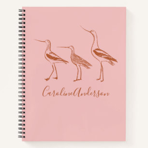 Bird Art Drawing in Blush and Rust Personalised Notebook