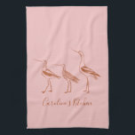 Bird Art Drawing in Blush and Rust Personalised    Tea Towel<br><div class="desc">Personalised Minimalist Blush Pink and Rust Brown Birds Line Art Drawing Kitchen Hand Towel</div>