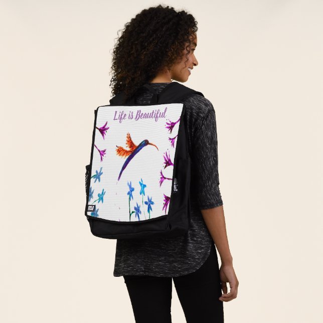 Bird Art Floral Hummingbird Backpack (Worn)