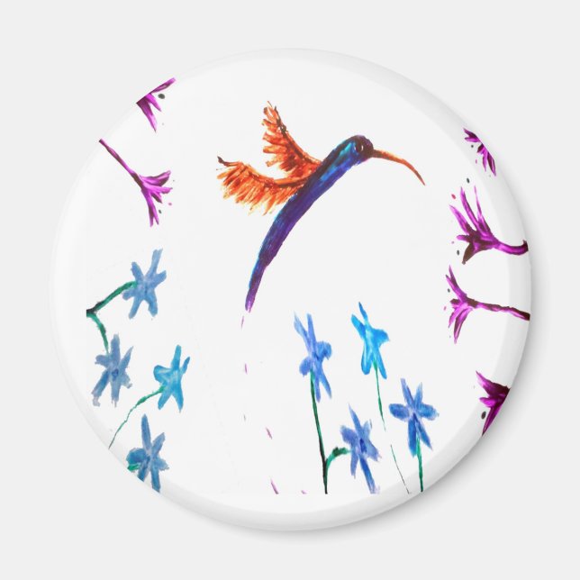 Bird Art Floral Hummingbird Magnet (Front)