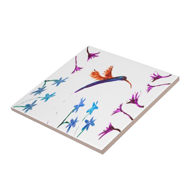 Bird Art Floral Hummingbird Tile (Side)