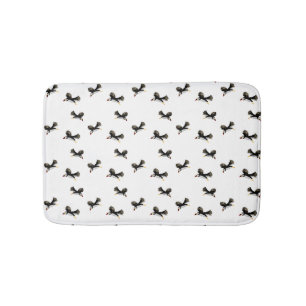 Bird Art Flying Puffins, Black White Pattern Bath Mat