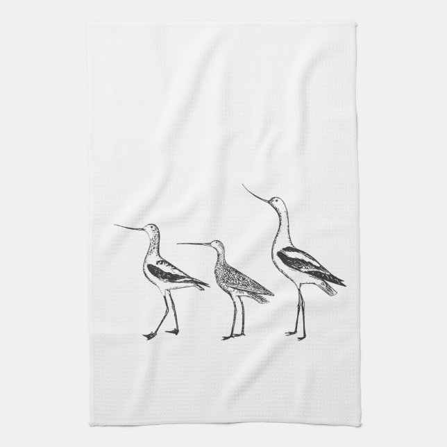 Bird Art Minimalist Drawing in Black and White Tea Towel (Vertical)