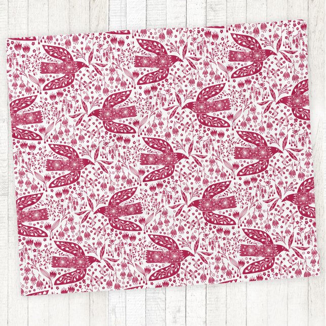Bird Art Red Fleece Blanket (Red bird peace dove fleece blanket)