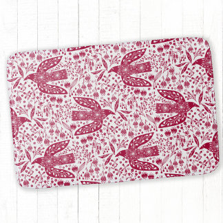 Bird Art Red White Bath Mat