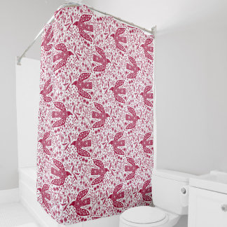Bird Art Red White Shower Curtain