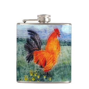 Bird Art Rooster Chicken Hip Flask