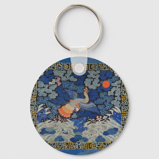 Bird Artwork Crested chinese embroidery artwork Key Ring (Front)