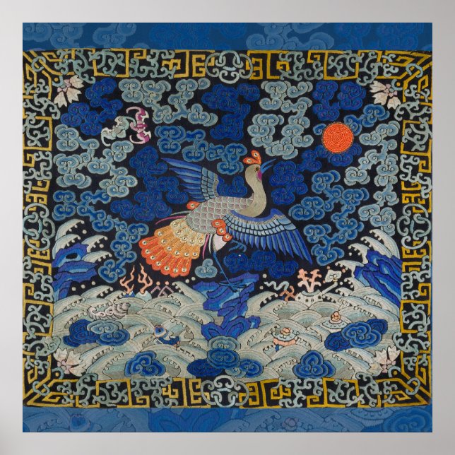 Bird Artwork Crested chinese embroidery artwork Poster (Front)