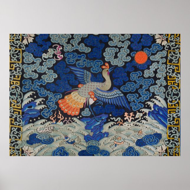 Bird Artwork Crested chinese embroidery artwork Poster (Front)