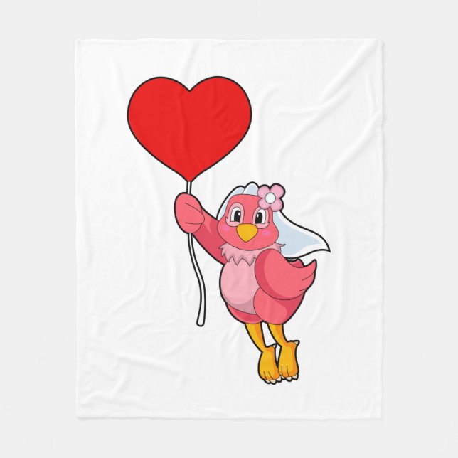Bird as Bride with Veil & Heart Balloon Fleece Blanket (Front)