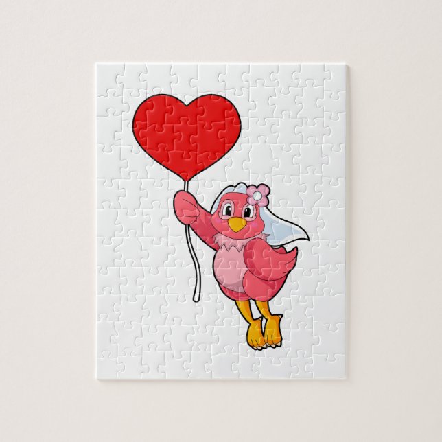 Bird as Bride with Veil & Heart Balloon Jigsaw Puzzle (Vertical)