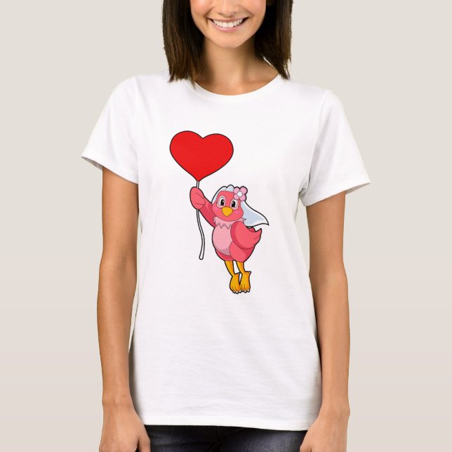 Bird as Bride with Veil & Heart Balloon T-Shirt (Front)