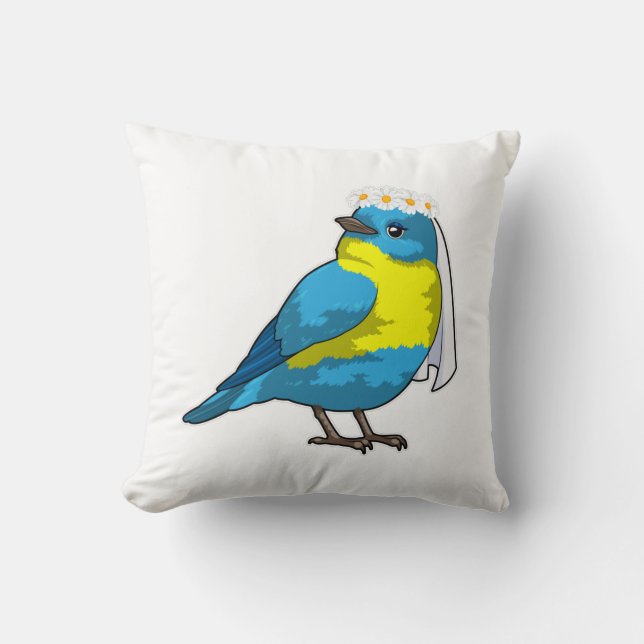 Bird as Bride with Wreath of flowers Cushion (Front)