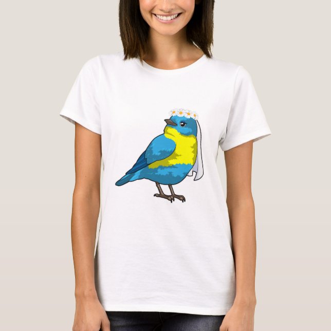 Bird as Bride with Wreath of flowers T-Shirt (Front)