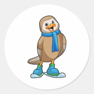 Bird as Skier with Ski & Scarf Classic Round Sticker