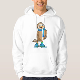 Bird as Skier with Ski & Scarf Hoodie