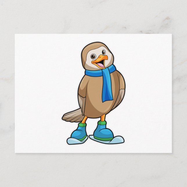 Bird as Skier with Ski & Scarf Postcard (Front)