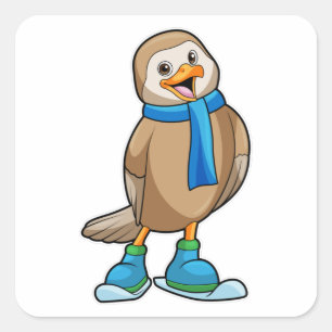 Bird as Skier with Ski & Scarf Square Sticker