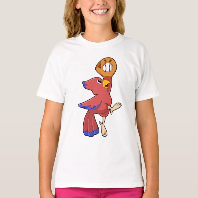 Bird at Baseball with Baseball glove T-Shirt (Front)