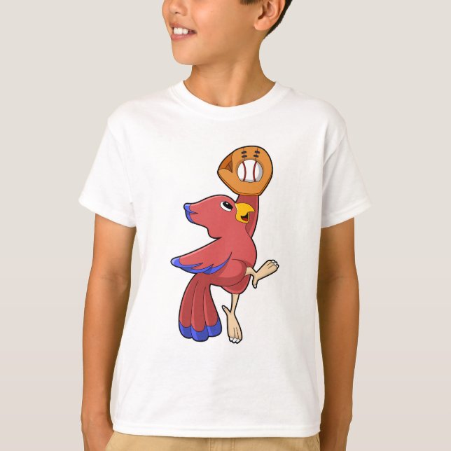 Bird at Baseball with Baseball glove T-Shirt (Front)
