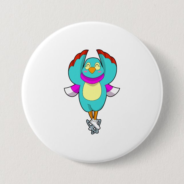 Bird at Ice skating with Ice skates.PNG 7.5 Cm Round Badge (Front)
