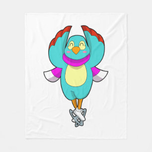 Bird at Ice skating with Ice skates.PNG Fleece Blanket