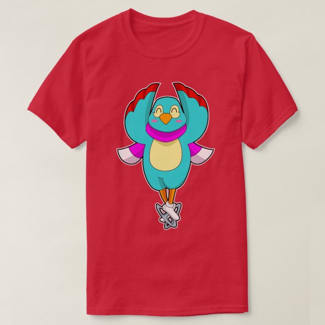 Bird at Ice skating with Ice skates T-Shirt (Design Front)