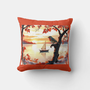 bird Autumn Sunset Sailboat Cushion