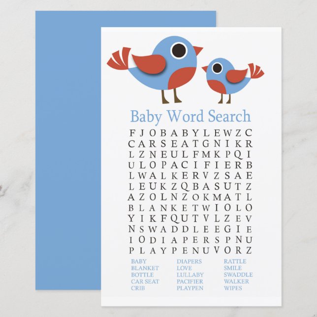 Bird Baby Shower Word Search Game (Front/Back)