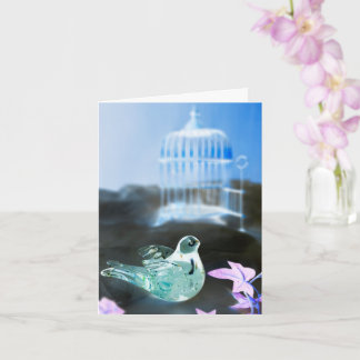 BIRD & BIRD CAGE birthday card with dream blue