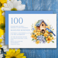 Bird Birdhouse Blue Yellow Flowers 100th Birthday