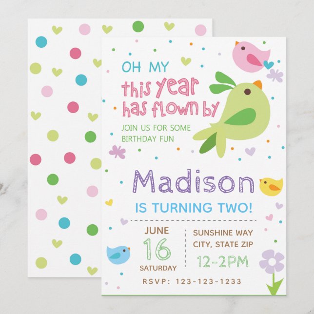 Bird Birthday Invitation (Front/Back)