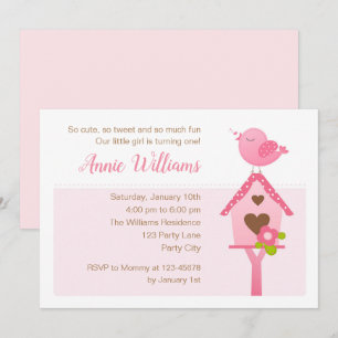 Bird Birthday Invitations (Pink 1st Birthday)