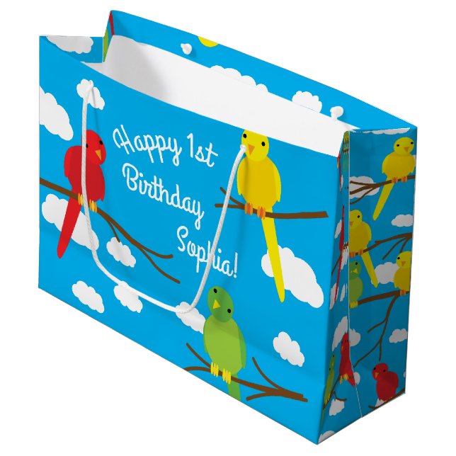 Bird Birthday Party Large Gift Bag (Front Angled)