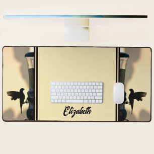 Bird Black Silhouette Golden Yellow Customisable Desk Mat