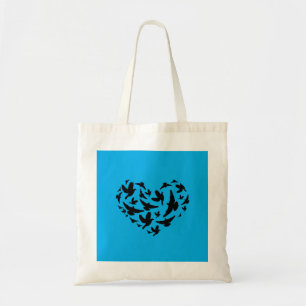 Bird blue and black tote bag personalise