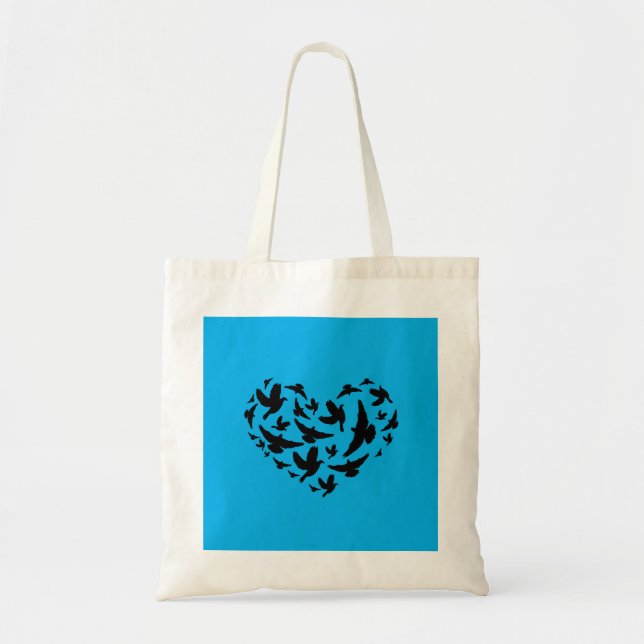 Bird blue and black tote bag personalise (Front)