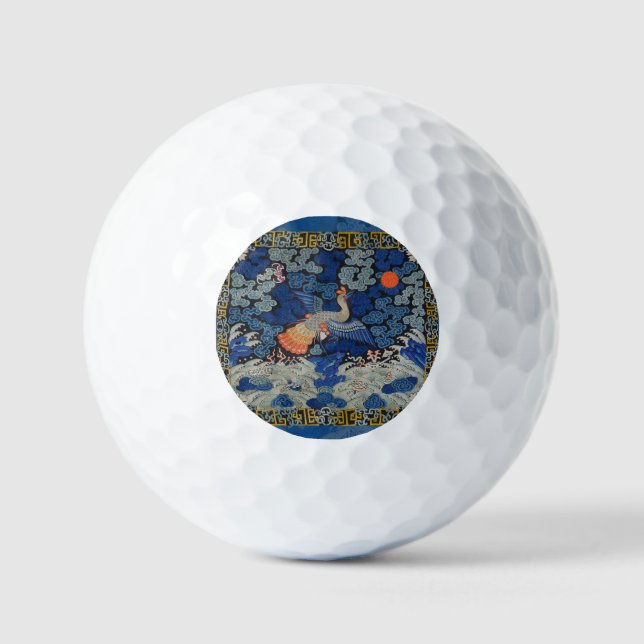 Bird Blue Chinese Embroidery Vintage Golf Balls (Front)
