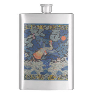 Bird Blue Chinese Embroidery Vintage Hip Flask