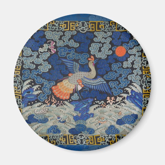 Bird Blue Chinese Embroidery Vintage Magnet (Front)