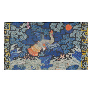 Bird Blue Chinese Embroidery Vintage Name Tag