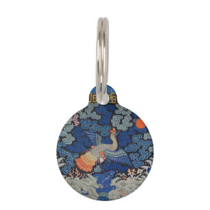 Bird Blue Chinese Embroidery Vintage Pet Tag