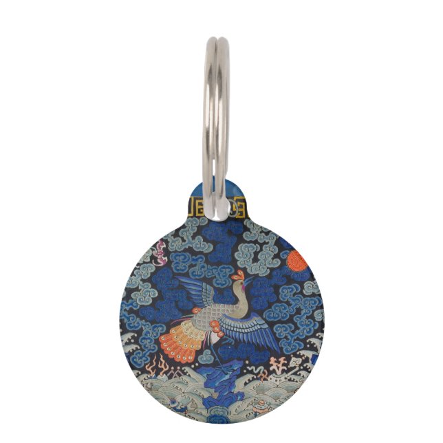Bird Blue Chinese Embroidery Vintage Pet Tag (Front)