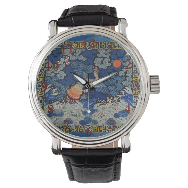 Bird Blue Chinese Embroidery Vintage Watch (Front)