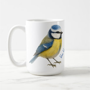 Bird Blue Tit Mug, Watercolour Garden Bird Art Coffee Mug